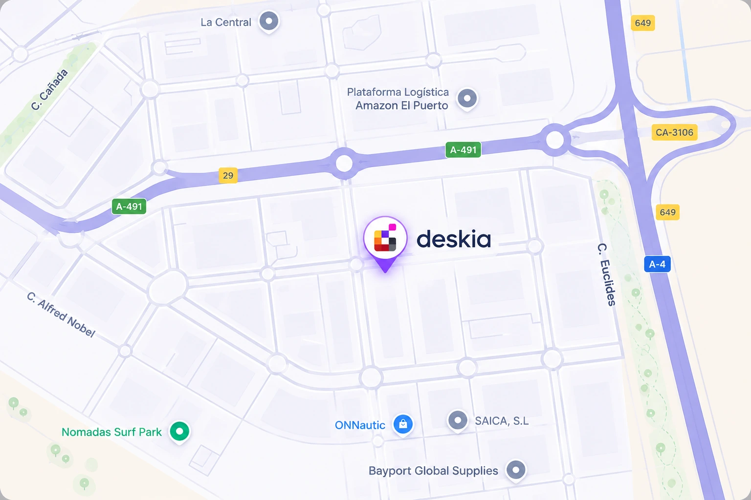 Ubicación de Deskia en Avenida Isaac Newton 288 Nave 8, El Puerto de Santa María, Cádiz