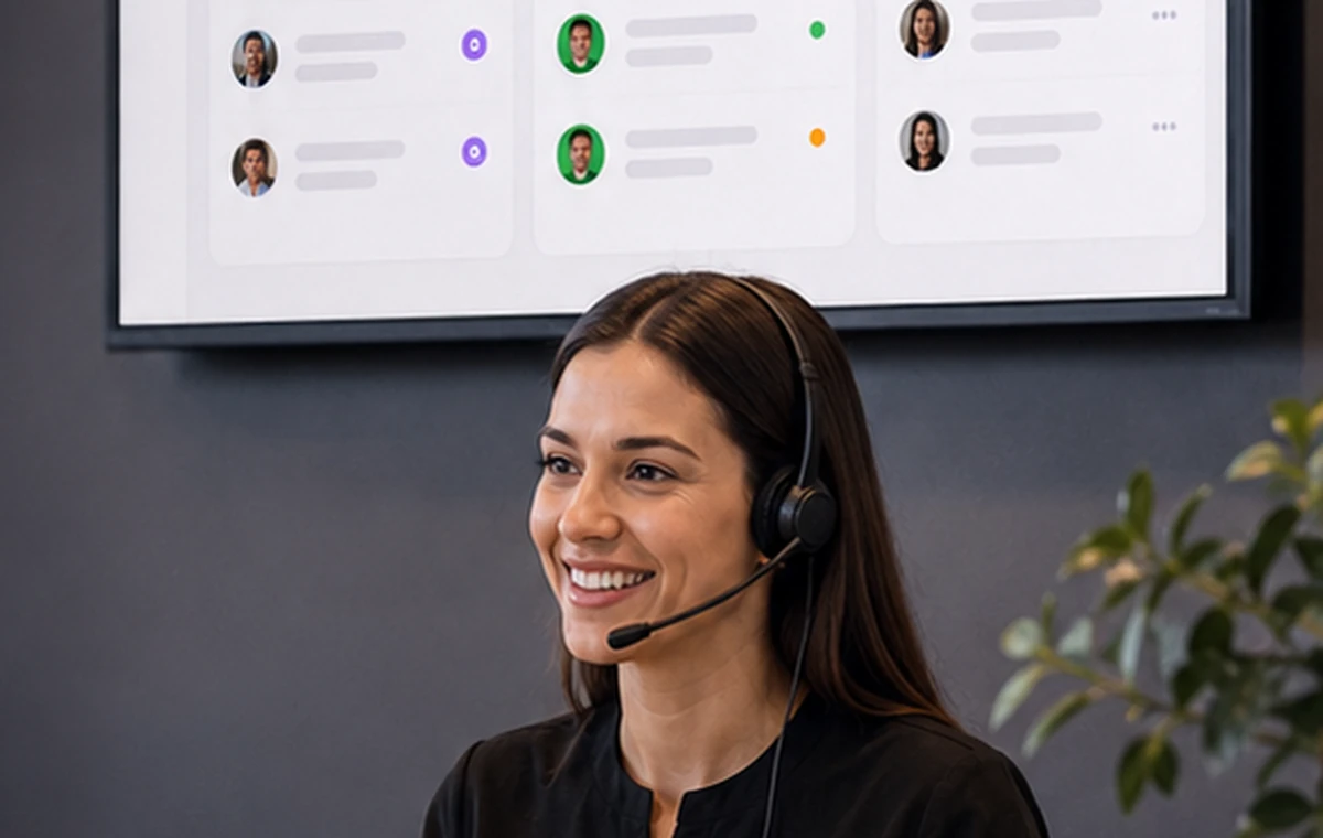 Profesional de atención trabajando con un panel unificado de Deskia